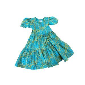 Utsa kids green and blue‎ floral youth dress